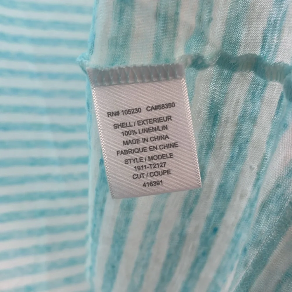 Joie Striped Linen 3/4 Sleeve Top, Small, Aqua White Kilinda Yarn-Dyed Slub Tee - Picture 6 of 9